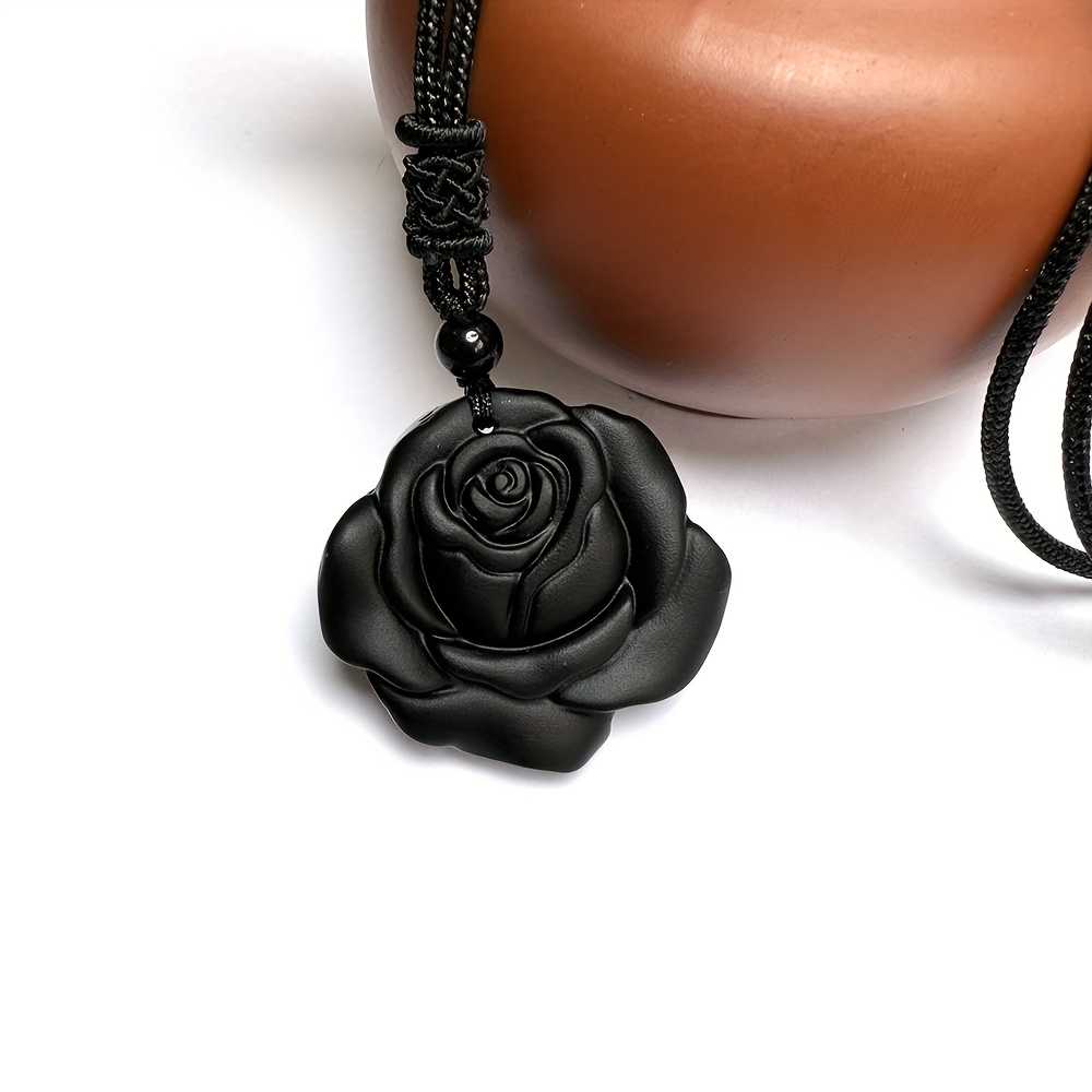 Obsidian Rose Flower Pendant
